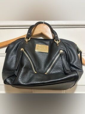 Juicy Couture Black Faux Leather Satchel with Gold Plaque